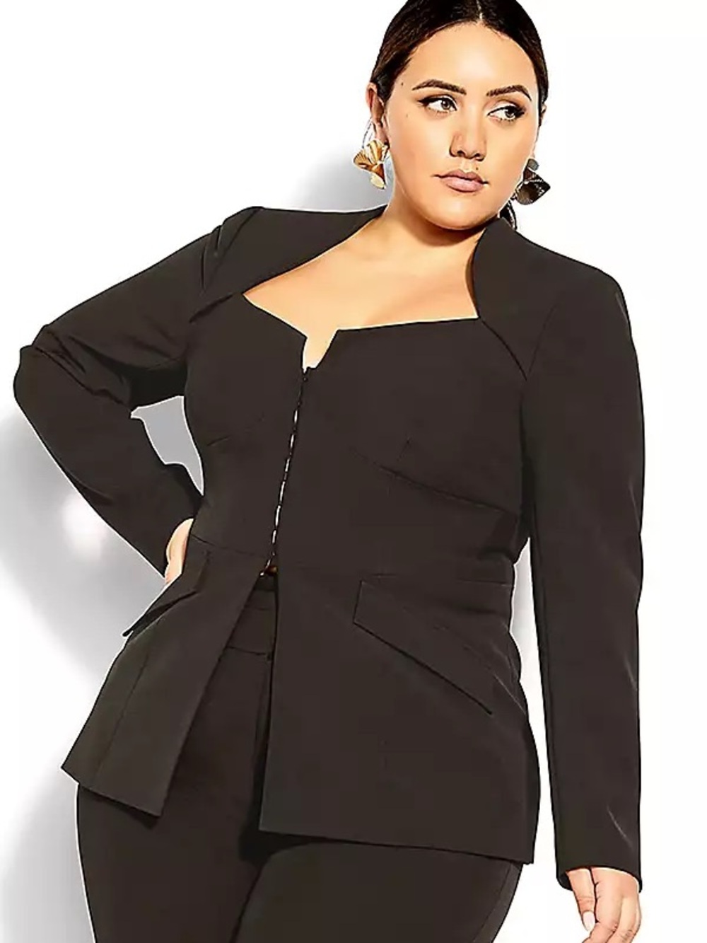 City Chic aurora jacket w/ shoulder pads - size L/20 - black
